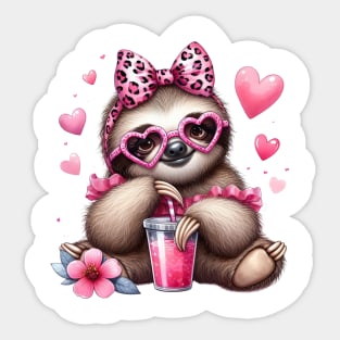 Valentine Sloth Drinking Ice Cream Sticker